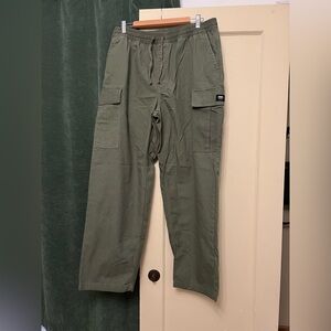 Vans Men's Olive Green Cargo Pants with Drawstring Waist baggy Fit